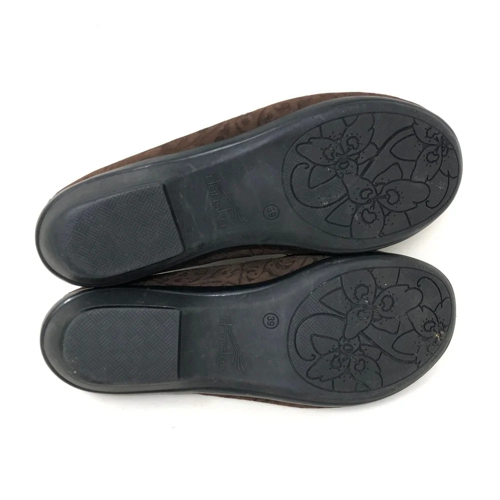Dansko Womens 39 Oksana Loafers Brown Floral Embossed Suede Leather Slip On